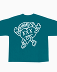 Camiseta color verde con estampado corazón en color blanco