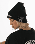 gorro lana de punto negro con dos bordados de alta calidad